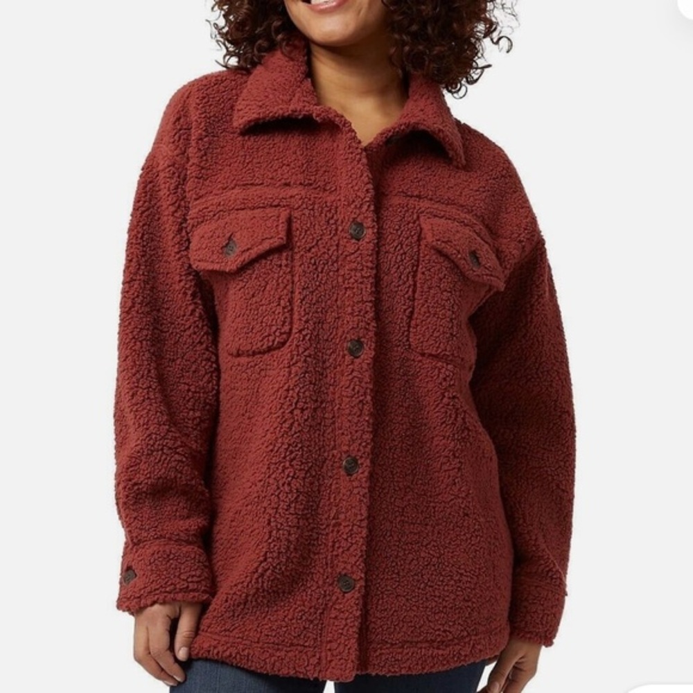 32 Degrees Heat Women's Sherpa Teddy Shirt Jacket Red Size M/L